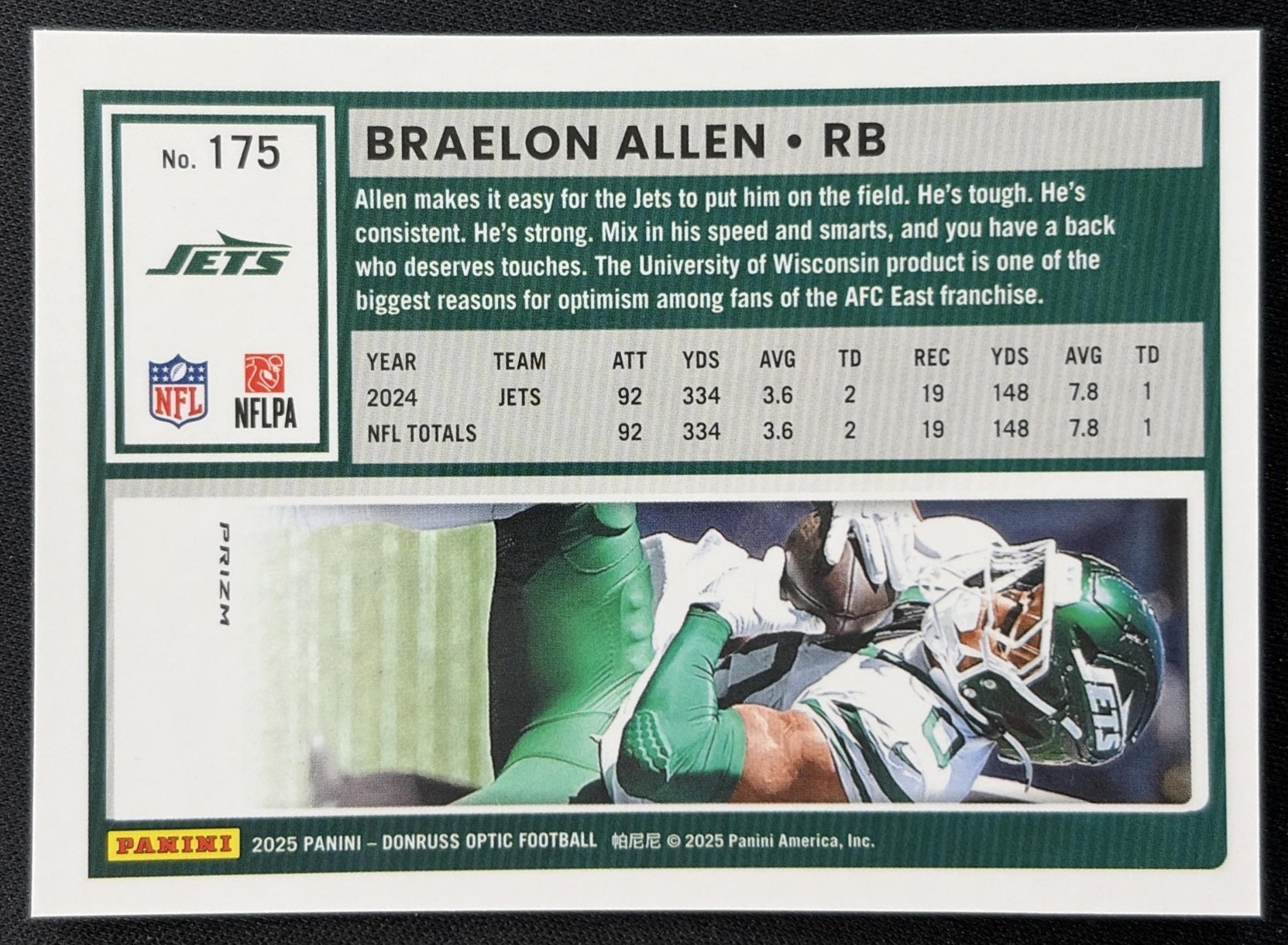Braelon Allen 2025 Panini Donruss Optic Stars Prizm Jets Football