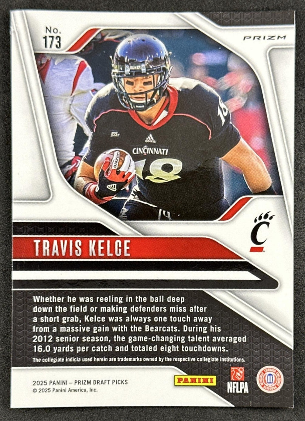 Travis Kelce 2025 Panini Prizm Draft Picks Red Ice Bearcats Chiefs - Back