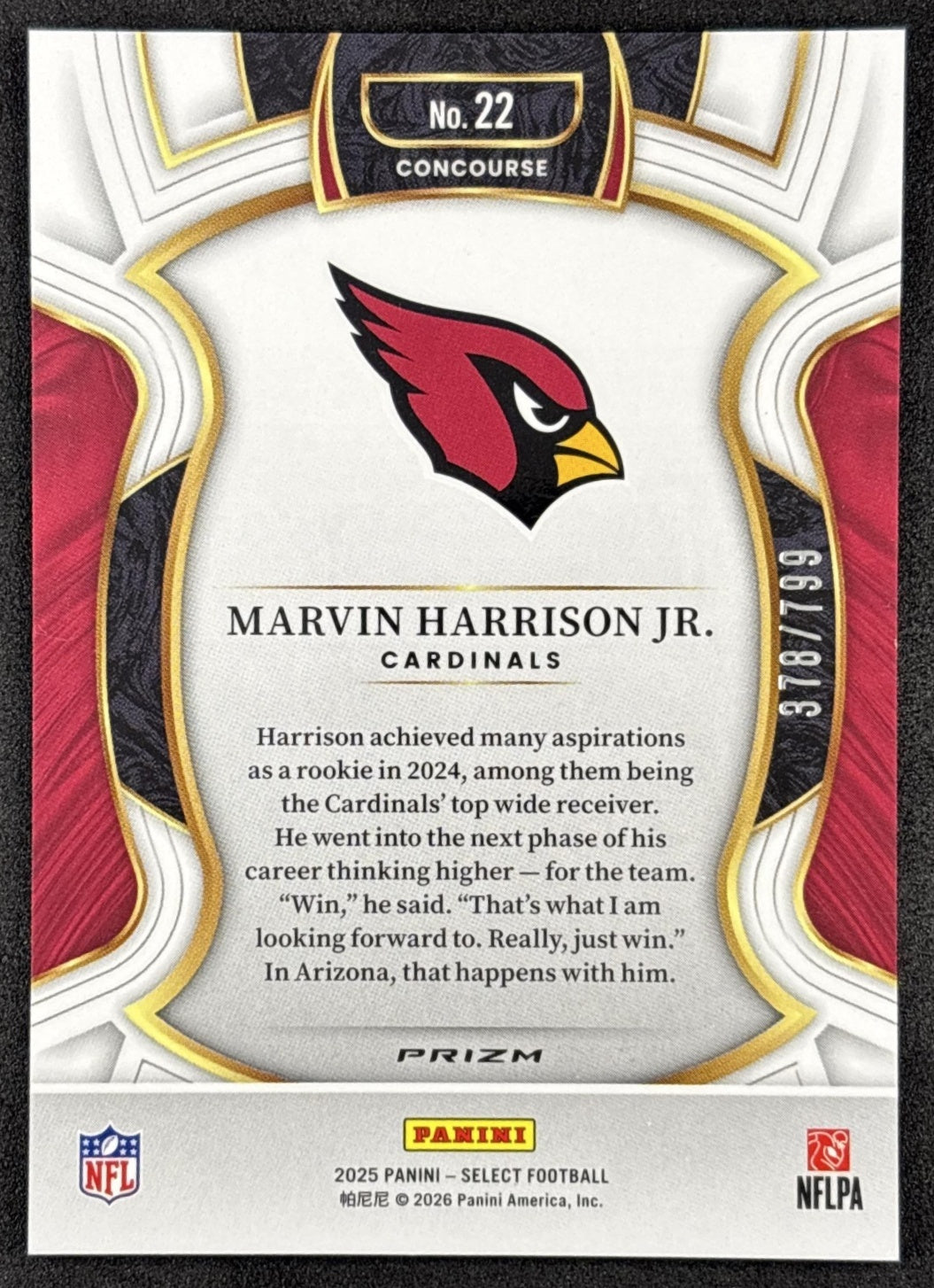Marvin Harrison Jr. 2025 Select Concourse White Prizm Shock /799 Cardinals back