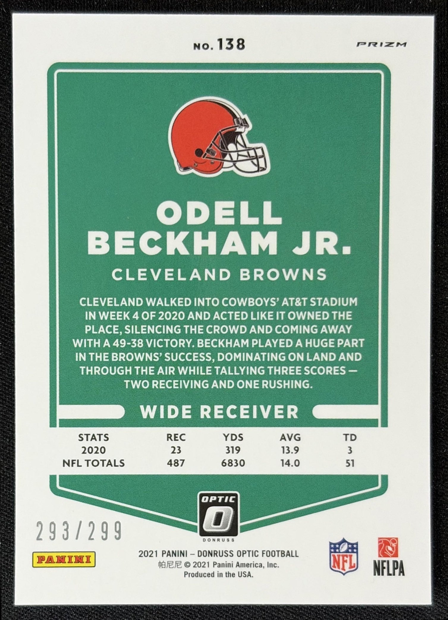 Odell Beckham Jr. 2021 Panini Donruss Optic Wave /299 Browns