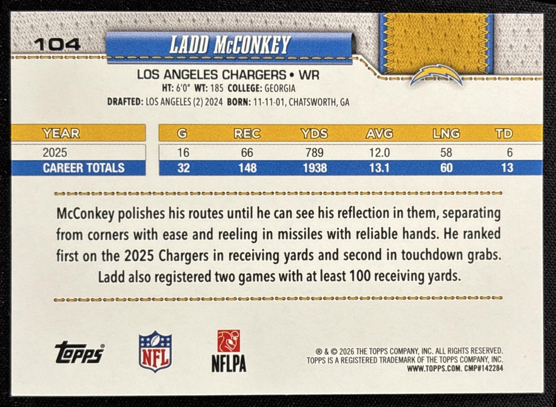 Ladd McConkey 2026 Topps Sandglitter Chargers