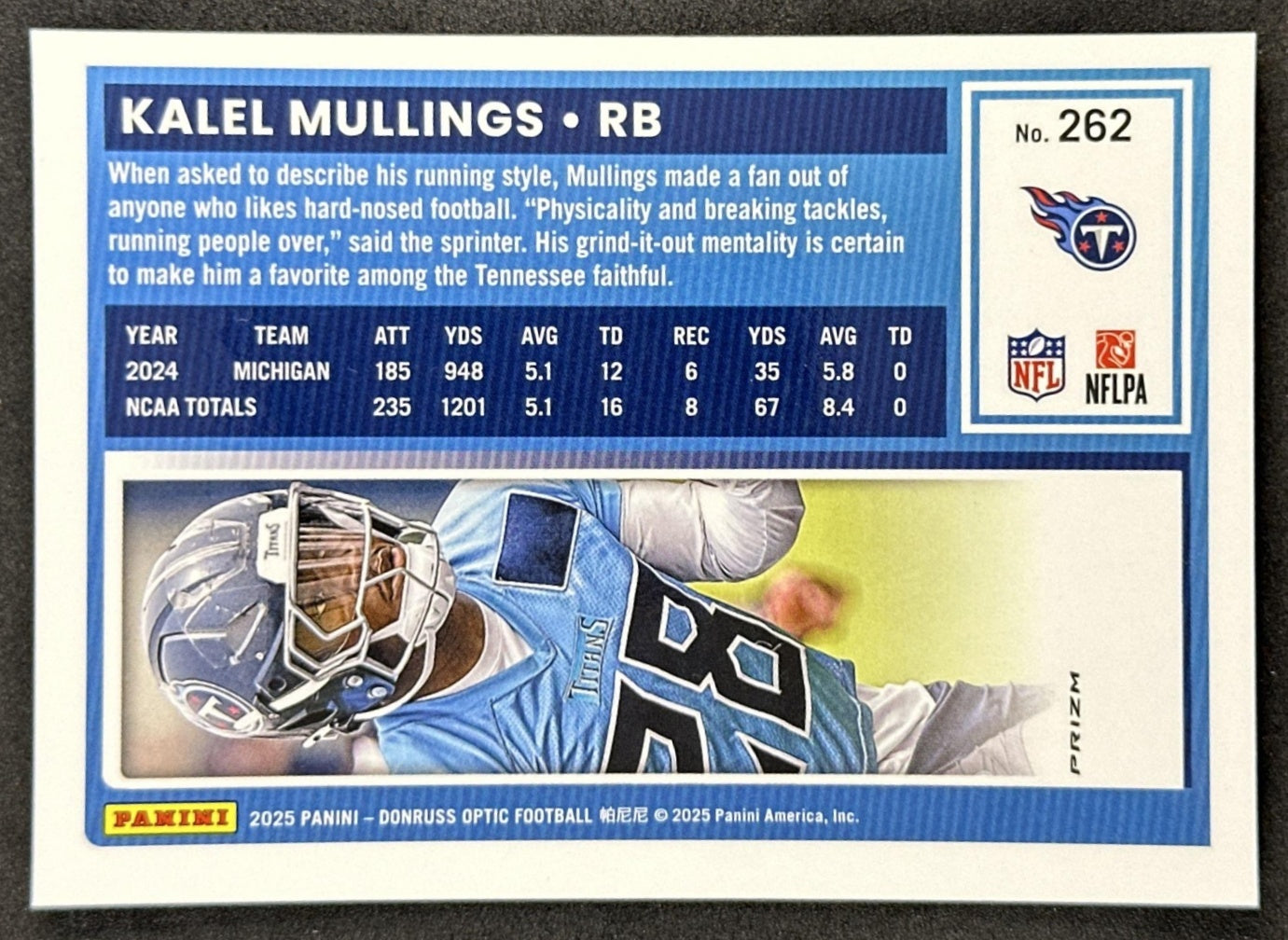 Kalel Mullings 2025 Panini Donruss Optic Rated Rookie Stars Prizm Titans Sports Trading Card