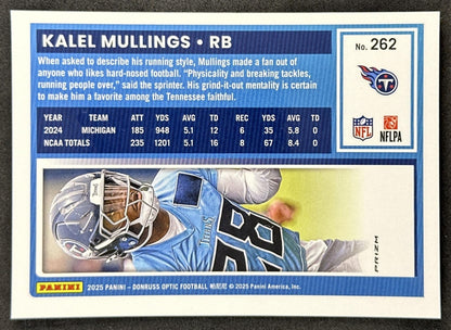 Kalel Mullings 2025 Panini Donruss Optic Rated Rookie Stars Prizm Titans Sports Trading Card