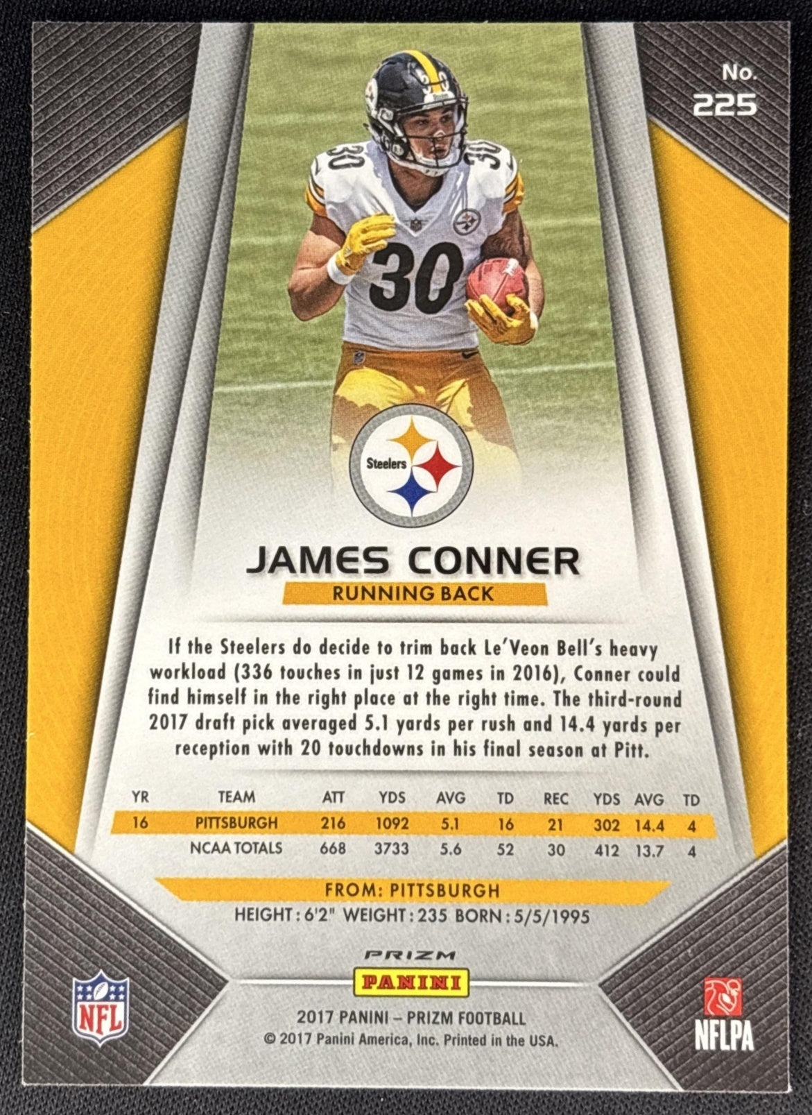 James Conner 2017 Panini Prizm Silver Steelers Sports Trading Cards