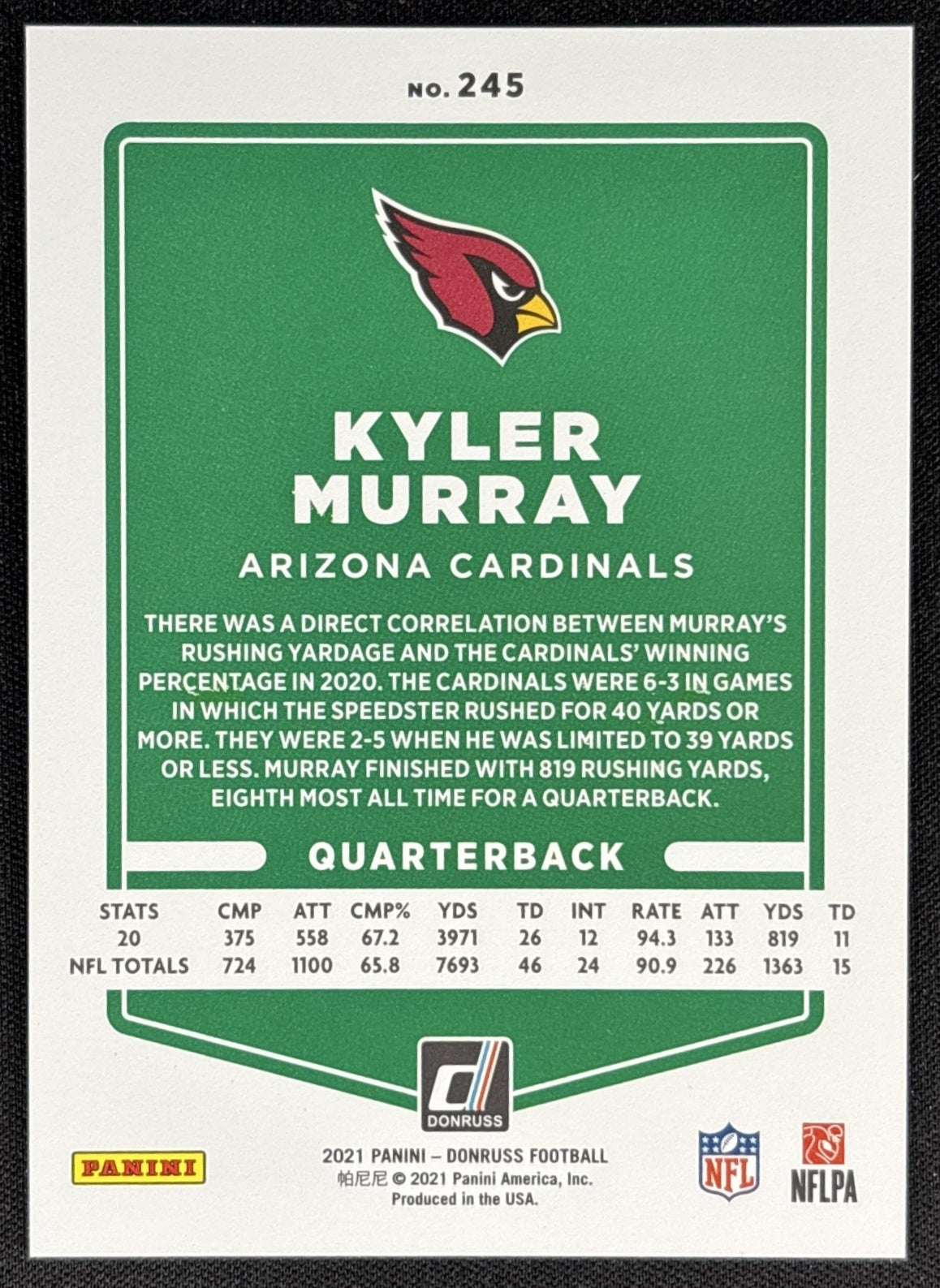 Kyler Murray 2021 Panini Donruss Press Proof Premium Cardinals