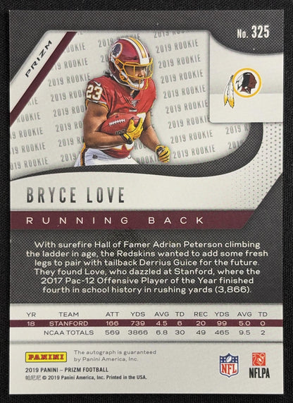 Bryce Love 2019 Panini Prizm Rookie Auto Redskins