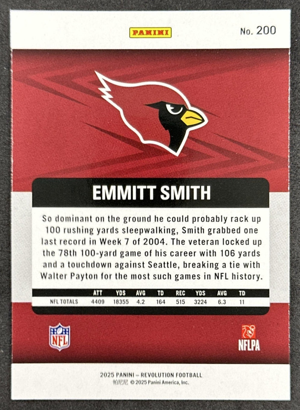 Emmitt Smith 2025 Panini Revolution Cardinals back sports trading card