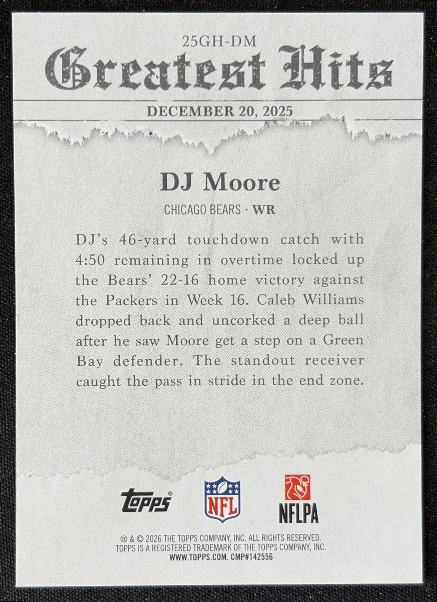 DJ Moore 2026 Topps 2025 Greatest Hits Bears back