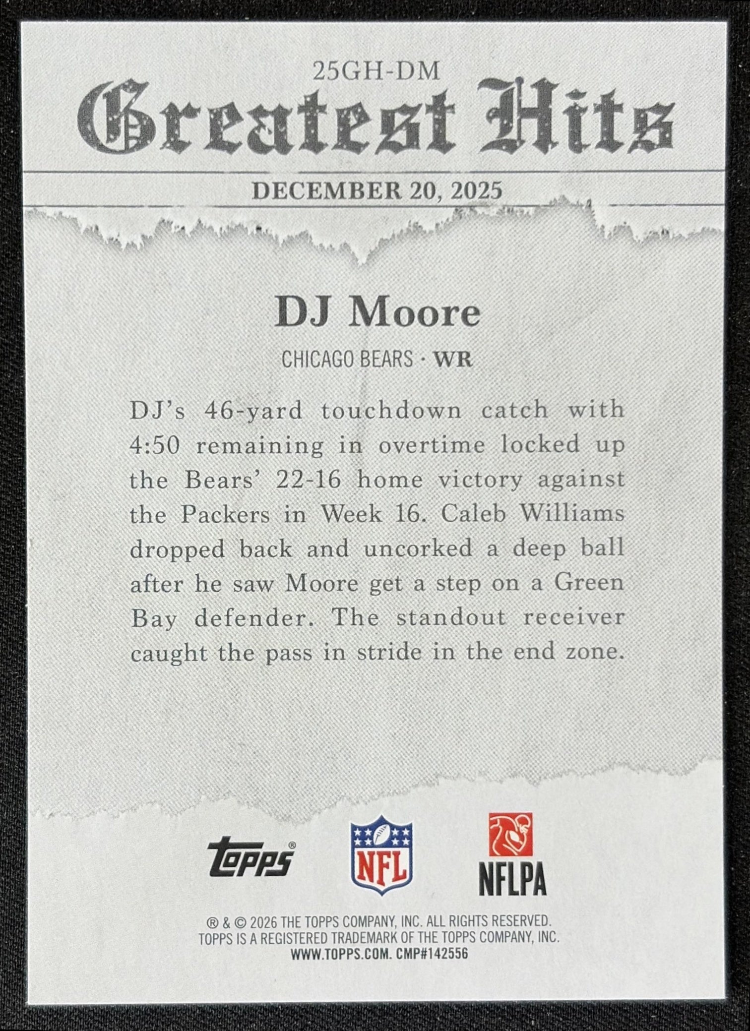 DJ Moore 2026 Topps 2025 Greatest Hits Bears back