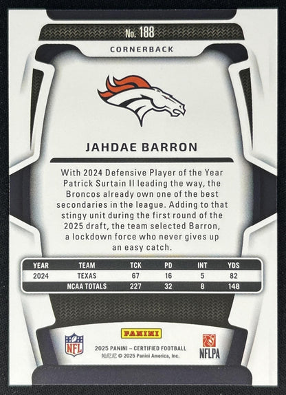 Jahdae Barron 2025 Panini Certified Rookies Mirror /399 Broncos