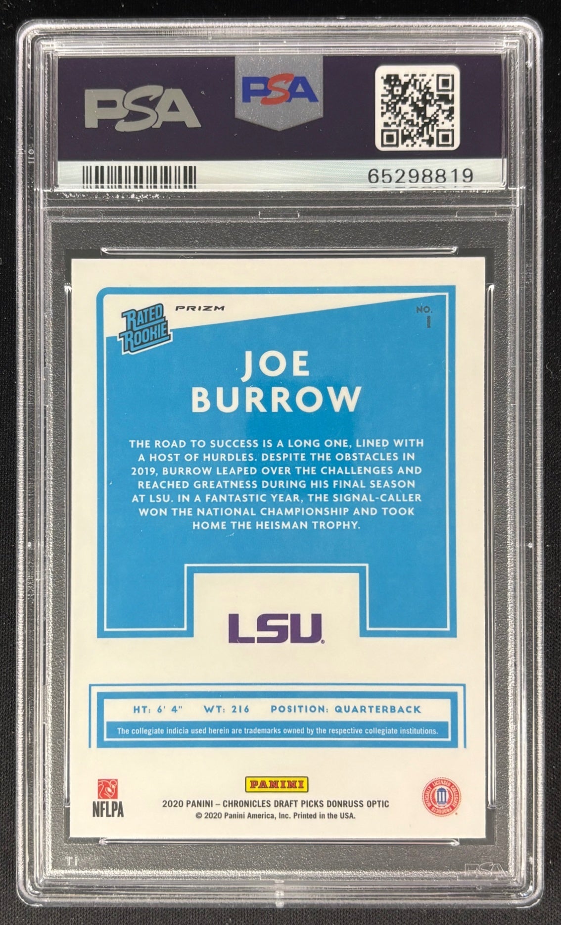 Joe Burrow 2020 Chronicles Draft Picks Donruss Optic Rated Rookie Red PSA 9 Tigers Bengals Sports Trading Cards
