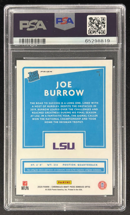Joe Burrow 2020 Chronicles Draft Picks Donruss Optic Rated Rookie Red PSA 9 Tigers Bengals Sports Trading Cards