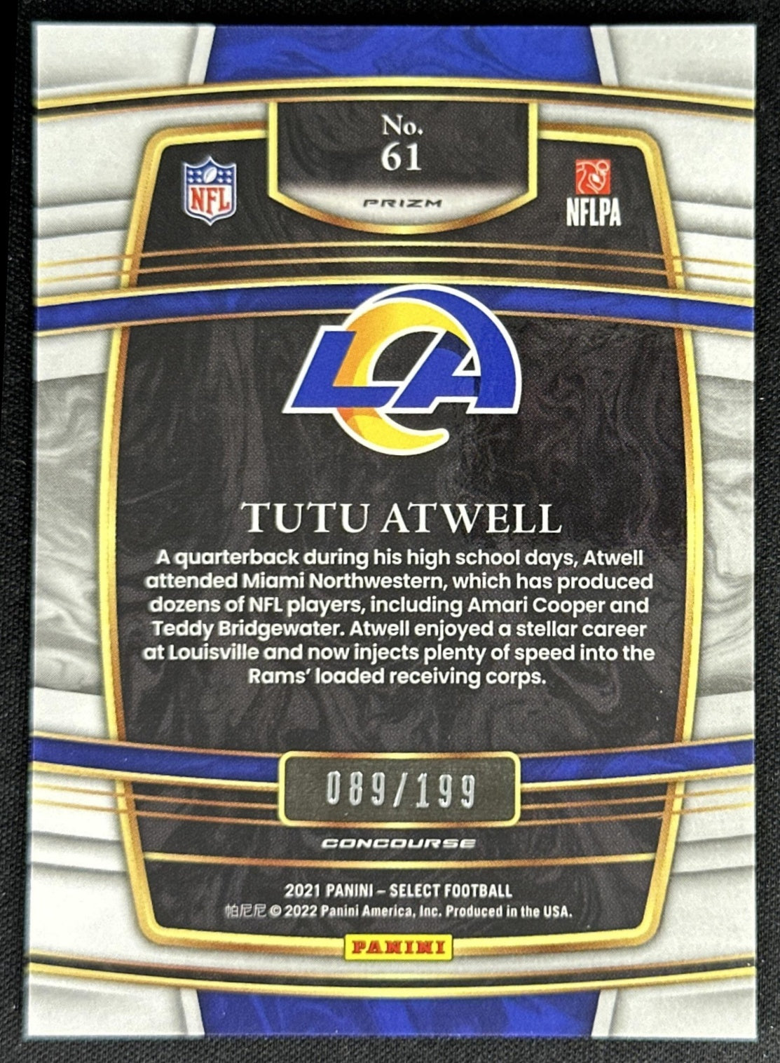 Tutu Atwell 2021 Panini Select Blue Prizm /199 Rams