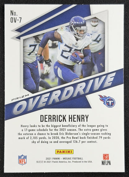 Derrick Henry 2021 Panini Mosaic Overdrive Prizm Silver Titans Sports Trading Card