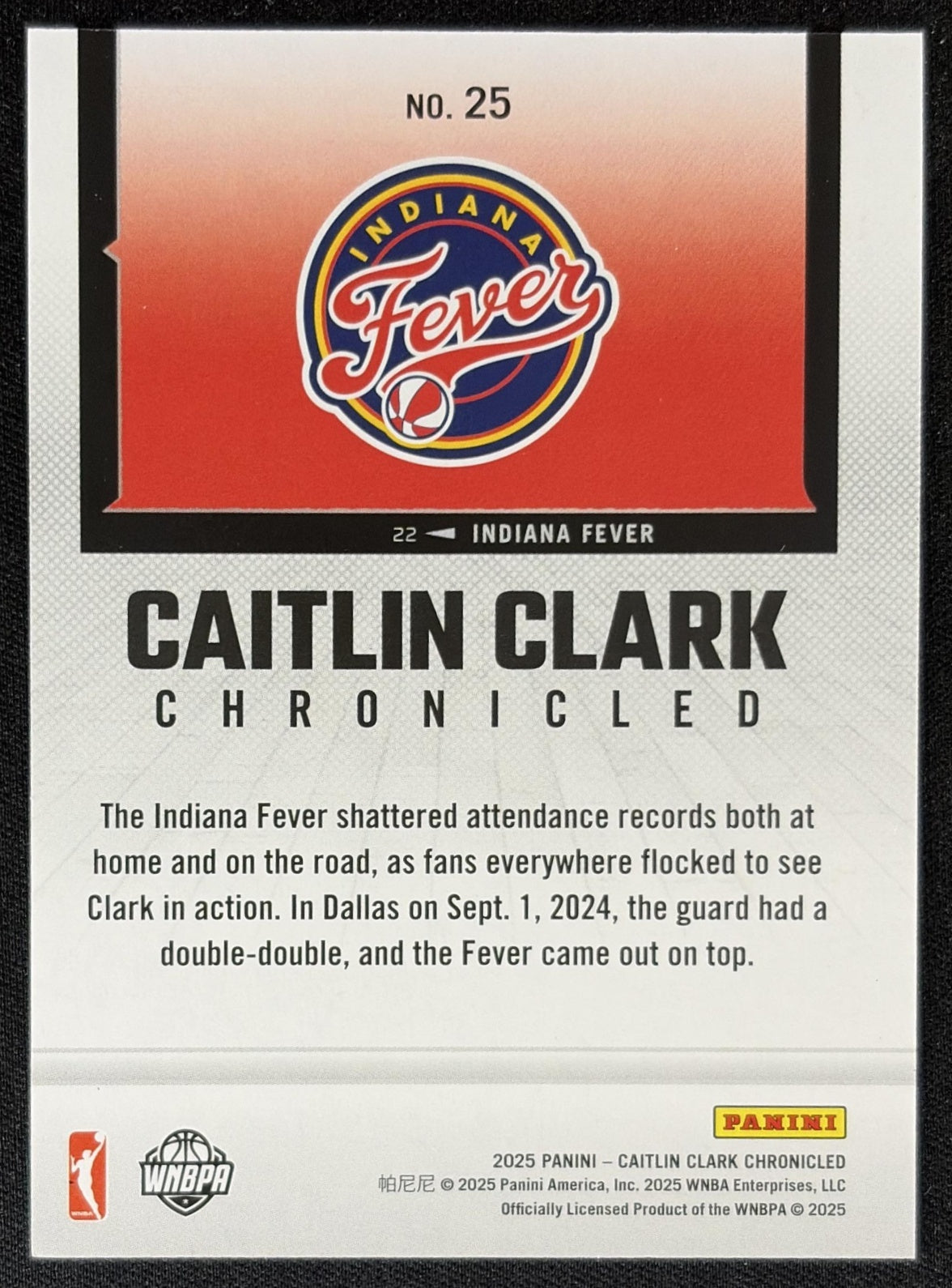 Caitlin Clark 2025 Panini Chronicled WNBA Red Cracked Ice Fever 25