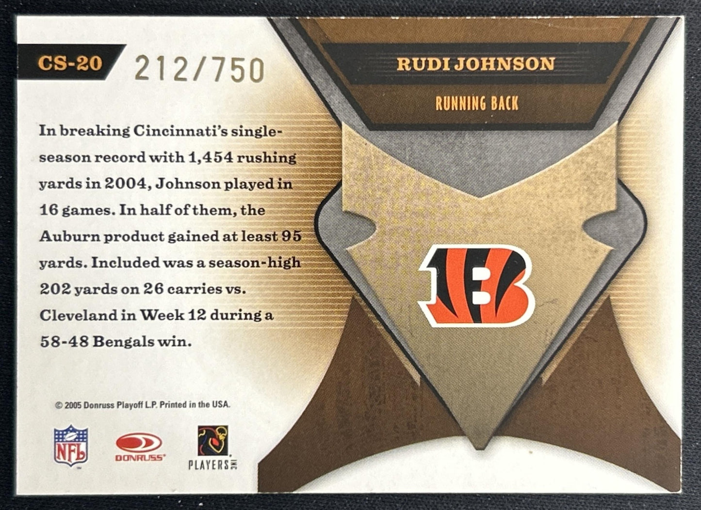 Rudi Johnson 2005 Leaf Rookies & Stars Great American Heroes White /750 Bengals