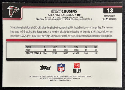 Kirk Cousins 2025 Topps Chrome Pulsar Refractor Falcons Football