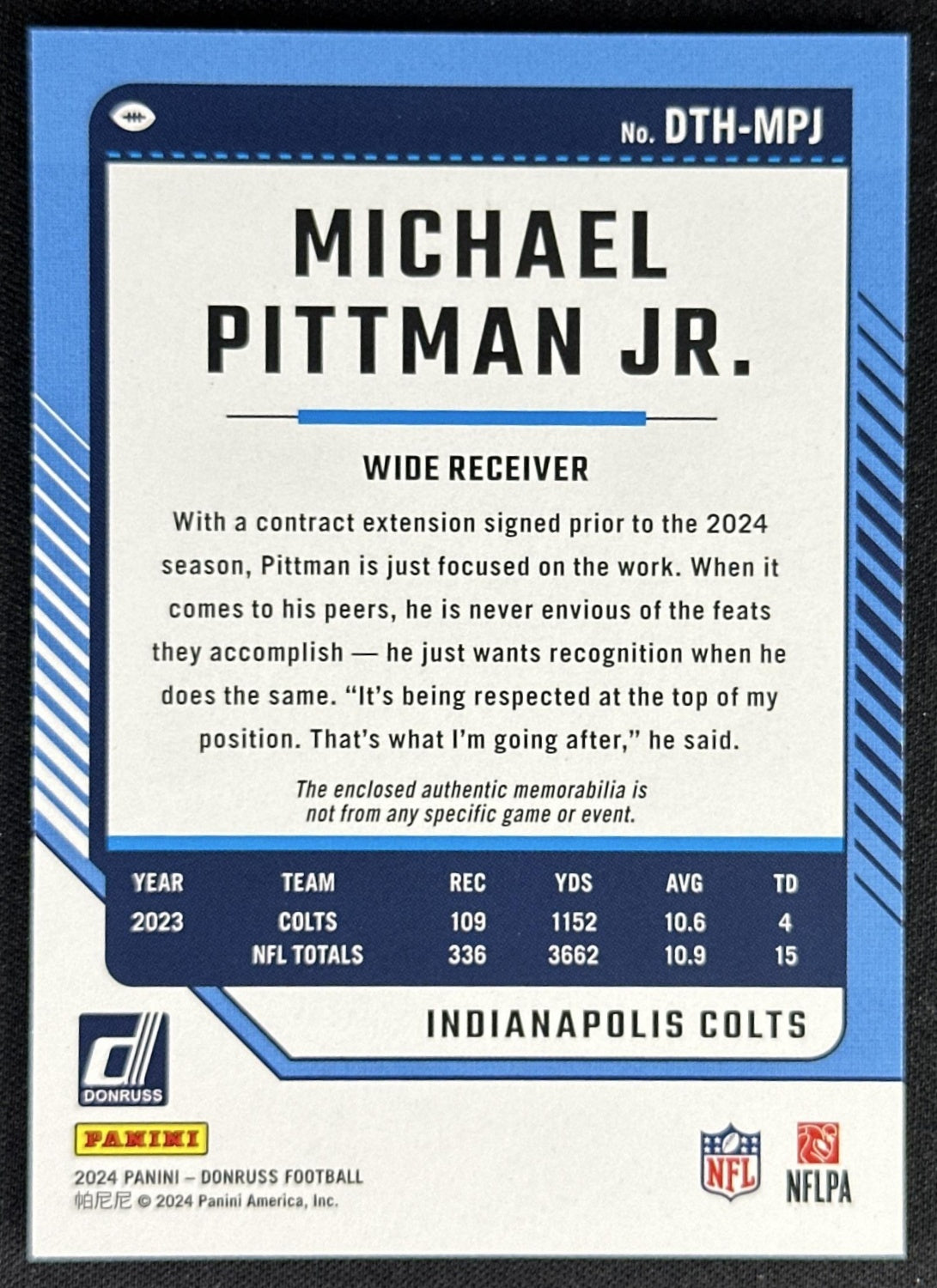 Michael Pittman Jr. 2024 Panini Donruss Threads Colts