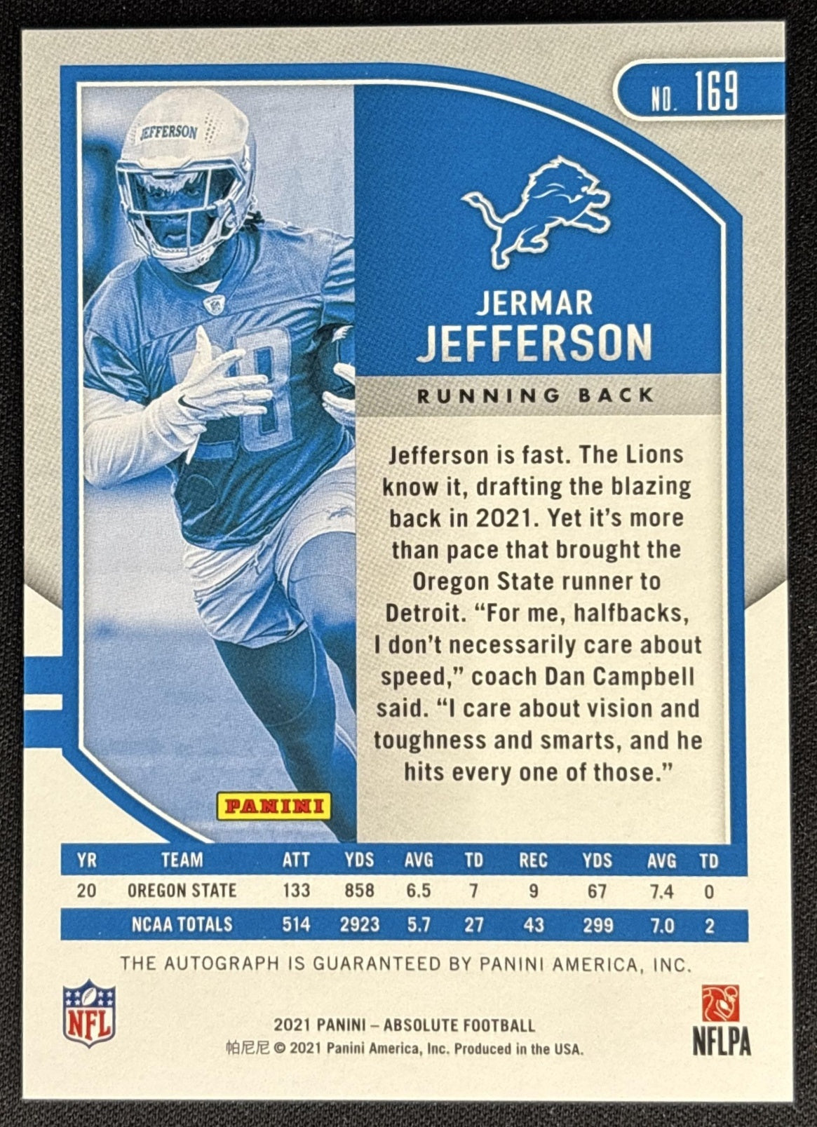 Jermar Jefferson 2021 Panini Absolute Signature Rookies Lions