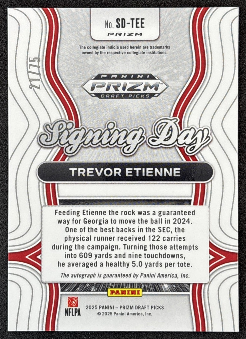 Trevor Etienne 2025 Prizm Draft Picks Signing Day Orange Wave /75 Bulldogs