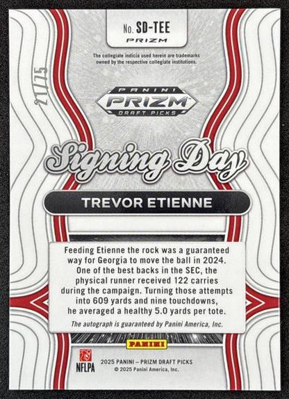 Trevor Etienne 2025 Prizm Draft Picks Signing Day Orange Wave /75 Bulldogs