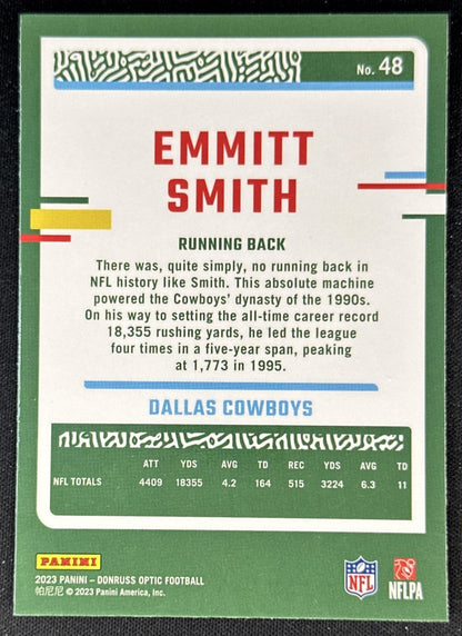 Emmitt Smith 2023 Panini Donruss Optic Cowboys back