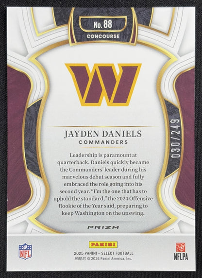 Jayden Daniels 2025 Panini Select Concourse Red Prizm Shock /249 Washington Commanders
