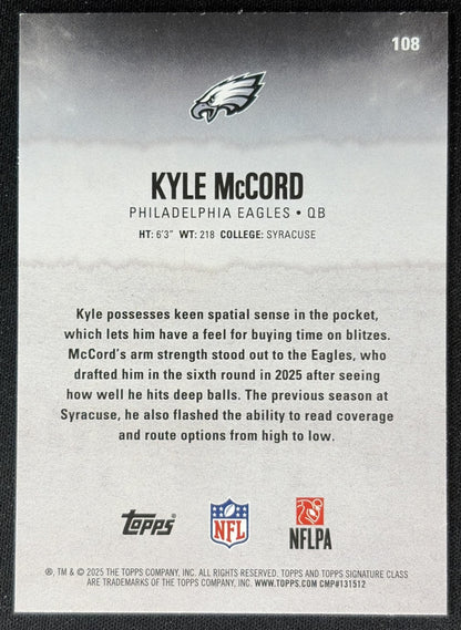 Kyle McCord 2025 Topps Signature Class Rookie Red & Black Foil Eagles Sports Trading Cards