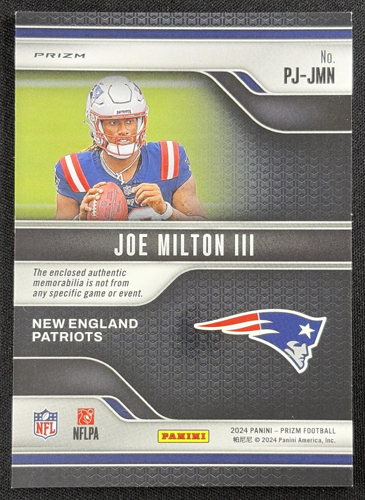 Joe Milton III 2024 Panini Prizm Premier Jerseys Neon Green Pulsar Patriots
