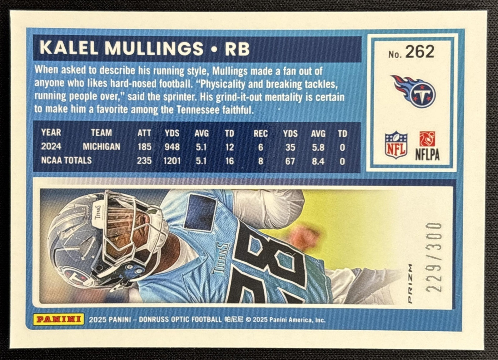 Kalel Mullings 2025 Panini Donruss Optic Rated Rookie Wave Prizm /300 Titans Sports Trading Cards