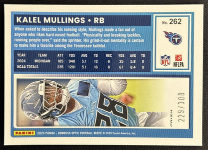 Kalel Mullings 2025 Panini Donruss Optic Rated Rookie Wave Prizm /300 Titans Sports Trading Cards