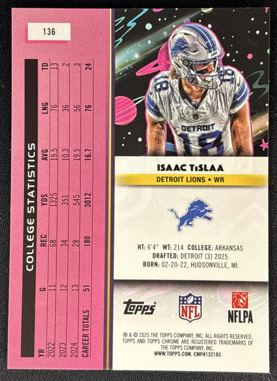 Isaac TeSlaa 2025 Topps Cosmic Chrome Lions