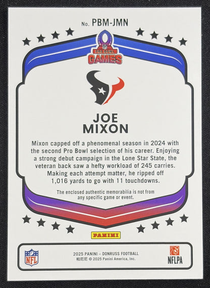 Joe Mixon 2025 Panini Donruss Pro Bowl Materials Texans Sports Trading Card