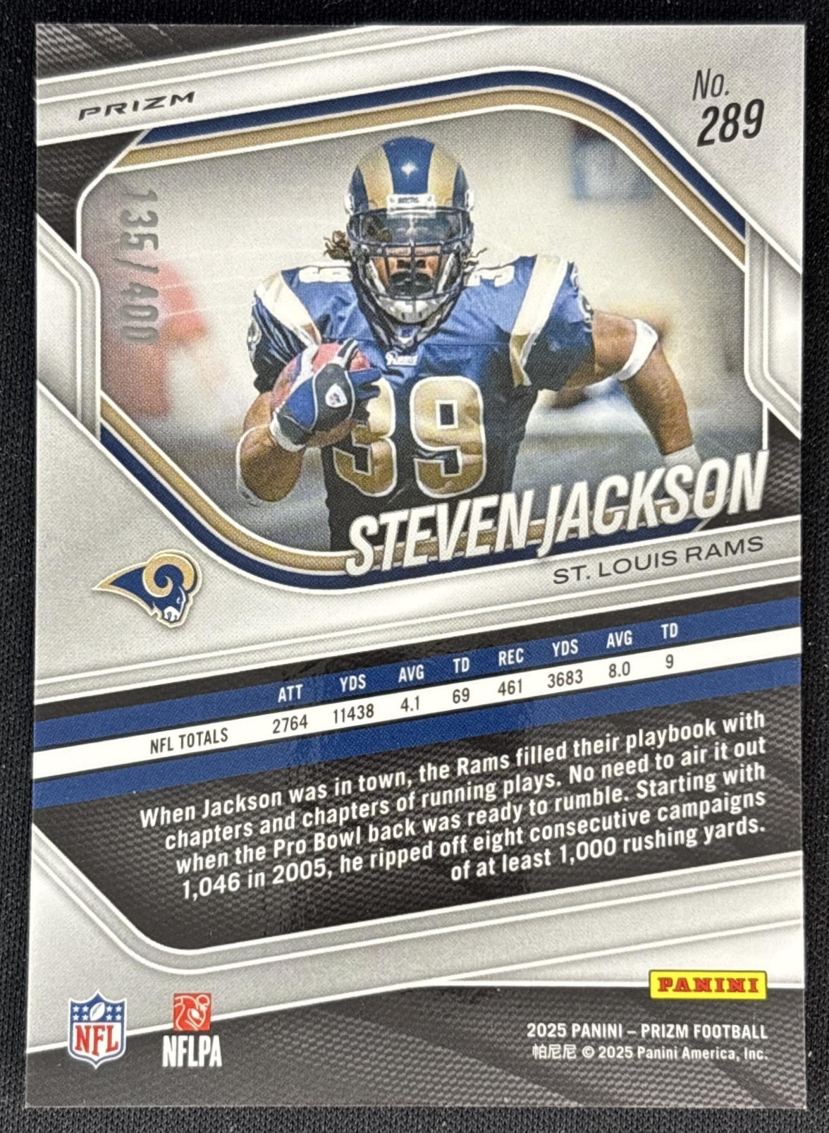 Steven Jackson 2025 Panini Prizm Pandora /400 Rams back