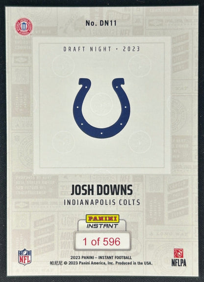 Josh Downs 2023 Panini Instant NFL Draft Night Colts Sports Trading Cards