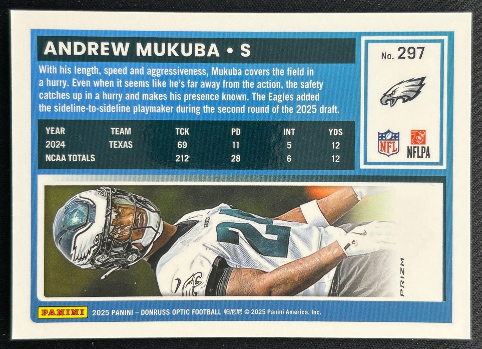 Andrew Mukuba 2025 Panini Donruss Optic Rated Rookie Stars Prizm Eagles Sports Trading Cards