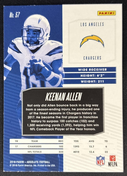 Keenan Allen 2018 Panini Absolute Chargers Sports Trading Cards