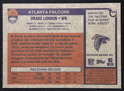 Drake London 2026 Topps Heritage Dark Green Border Falcons