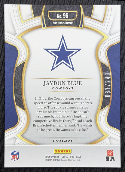 Jaydon Blue 2025 Panini Select Concourse Prizm /249 Cowboys Dallas Cowboys back