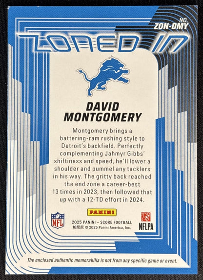 David Montgomery 2025 Panini Score Zoned In Jerseys Lions Sports Trading Cards