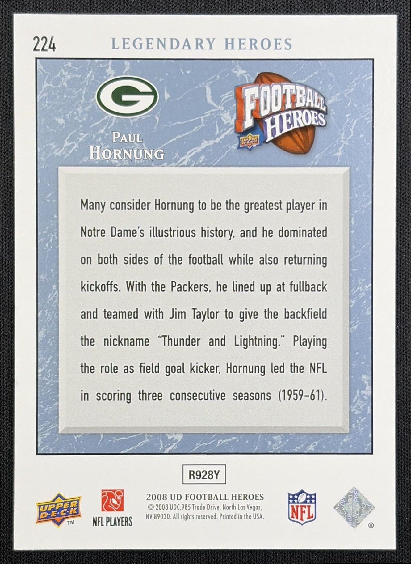 Paul Hornung 2008 Upper Deck Heroes Packers