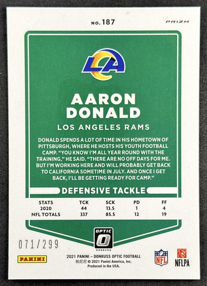 Aaron Donald 2021 Panini Donruss Optic Aqua /299 Rams back