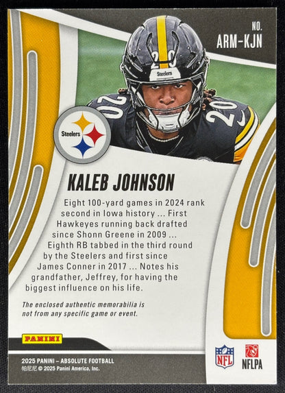 Kaleb Johnson 2025 Absolute Rookie Materials Steelers Sports Trading Cards