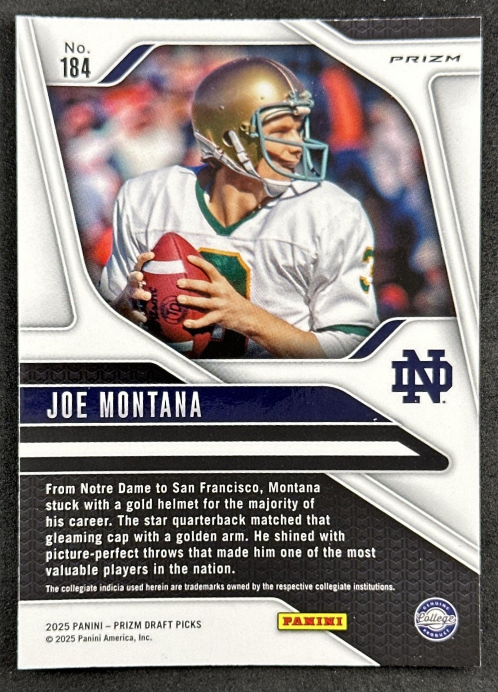 Joe Montana 2025 Panini Prizm Draft Picks Silver Fighting Irish