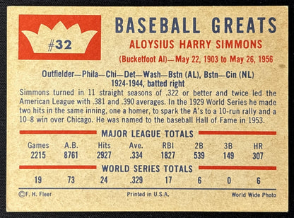 Al Simmons 1960 Fleer Baseball Greats Giants Sports Trading Cards