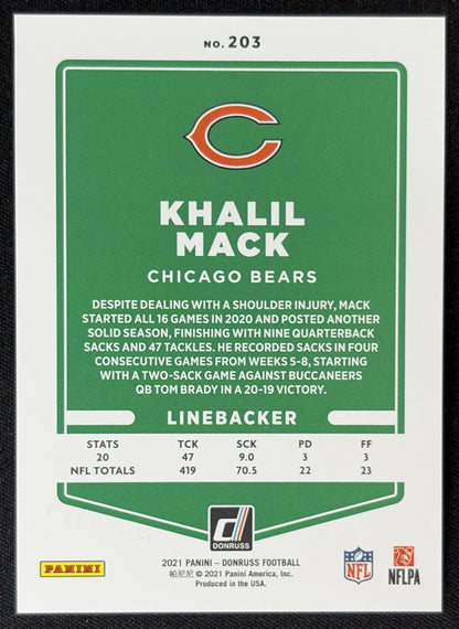 Khalil Mack 2021 Panini Donruss Press Proof Premium Bears - Chicago Bears
