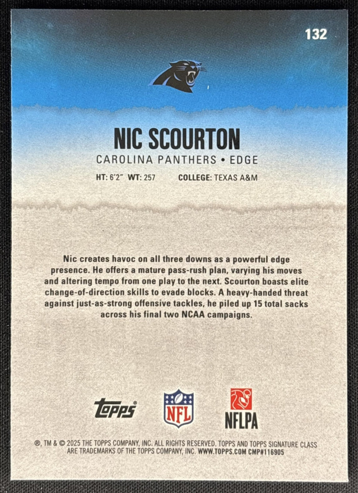 Nic Scourton 2025 Topps Signature Class Chrome Rookie Panthers Sports Trading Cards