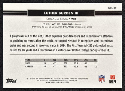 Luther Burden III 2026 Topps NSCC Collection NFL Bears Sports Trading Cards