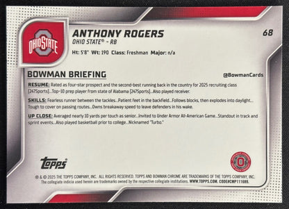 Anthony Rogers 2025 Chrome University Sapphire Prospect Buckeyes - Back