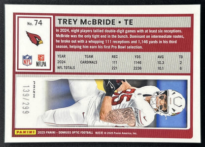 Trey McBride 2025 Panini Donruss Optic Orange Prizm /299 Cardinals back